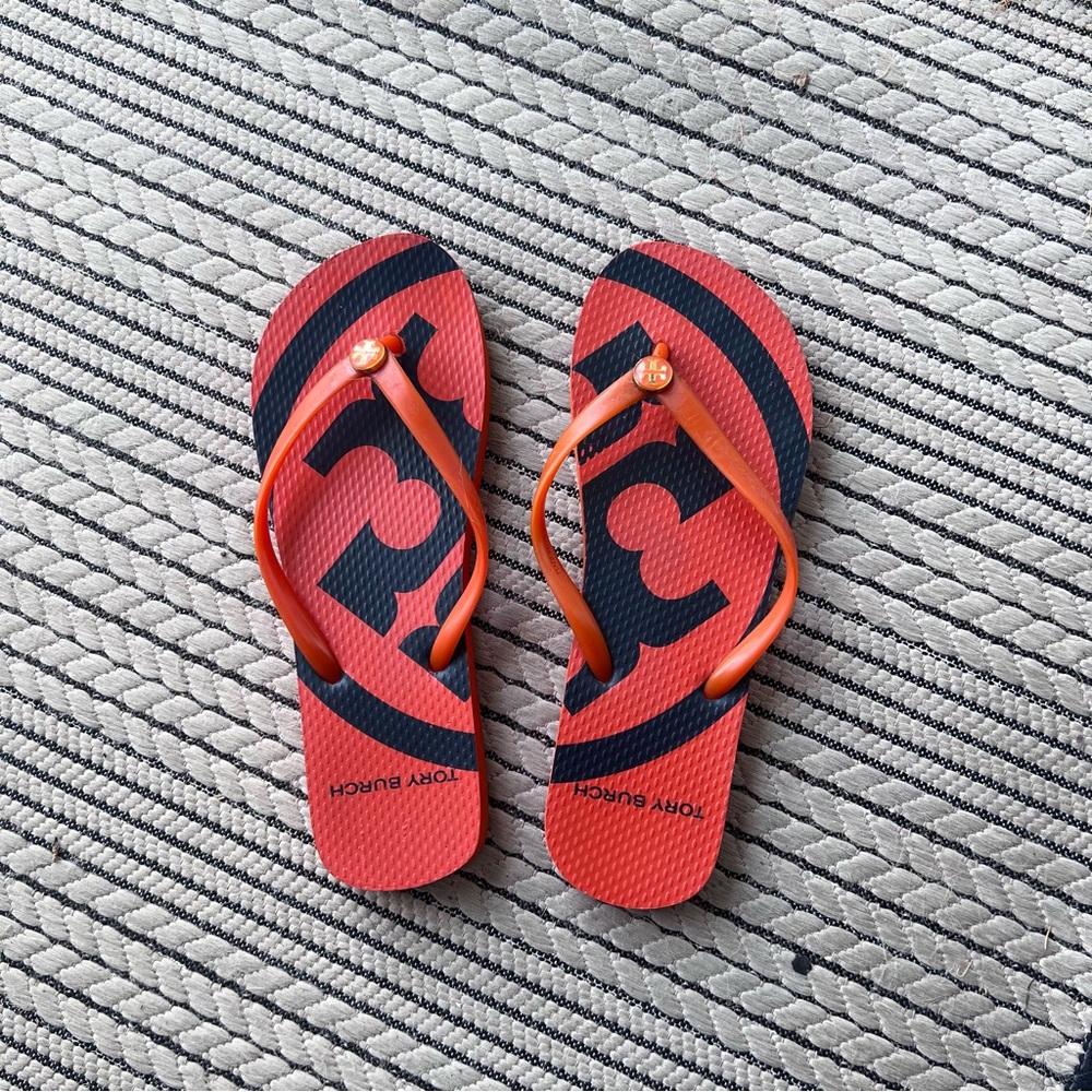 Tory Burch Orange and Black Flip Flops